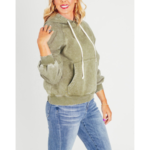 Sudadera con capucha lavada con ácido con logotipo personalizado, ropa de calle pesada, Sudadera con capucha desgastada vintage de 500GSM para mujer - Product Image 5
