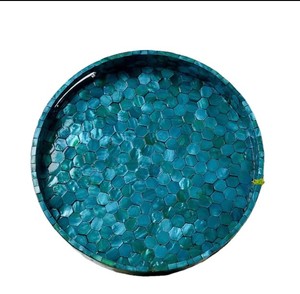 Plateau de service rustique en nacre de luxe fait à la main plateau de lit de petit déjeuner avec poignée en bois pour servir des aliments - Product Image 2