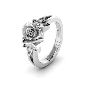 Elegant 925 Sterling Silver Rose Flower <b>Ring</b> with CZ Diamond Accents Perfect Promise <b>Ring</b> <b>for</b> Women and <b>Girls</b> - Product Image 1