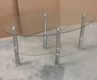 Table basse en verre ovale moderne avec plateau en verre trempé, étagère de rangement à 2 niveaux, pieds chromés, table centrale pour salon, appartement