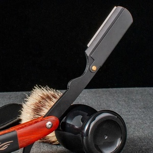Nouveauté Rasoir droit professionnel pour homme avec logo, manche en bois, lames à bord unique, vente en gros à bas prix - Product Image 3