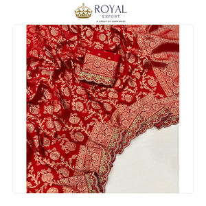 Ventes énormes, qualité supérieure, design élégant, vêtements indiens pour femmes, sari en georgette khadi avec chemisier rouge contrasté - Product Image 3