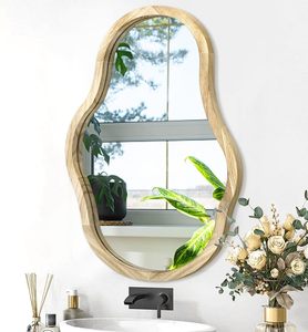 Nouveauté Miroir rond moderne fait à la main en verre clair avec cadre en bois massif et suspension en corde Personnalisable pour la décoration murale de style ferme - Product Image 2