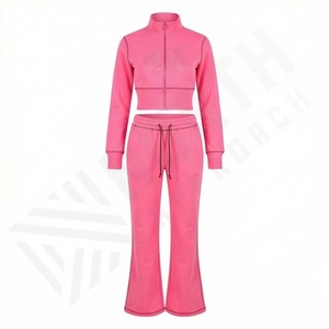 Conjunto de Dos Piezas de Chándal con Capucha para Mujer, Invierno 2025, Personalizado, de Algodón Sólido, con Forro Polar Técnico, Estampado, Talla Grande, con Cremallera - Product Image 1