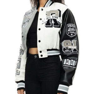 Veste universitaire d'hiver de haute qualité, vente en gros de vestes universitaires en laine à manches en cuir pour femmes - Product Image 3