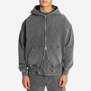 Vente en gros Fabricant de sweat à capuche Boxy surdimensionné personnalisé Vintage délavé à l'acide avec fermeture à glissière bidirectionnelle et fermeture à glissière Services OEM de style Streetwear - Product Image 1
