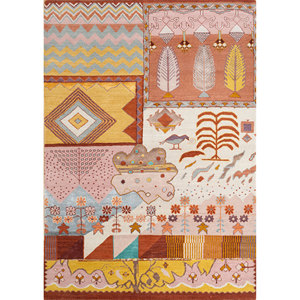 Manchaha Hand Knotted <b>Wool</b> & Bamboo Silk Rugs <b>Red</b> & Orange Patchwork Design for Home Use-Les-5071 - Product Image 1