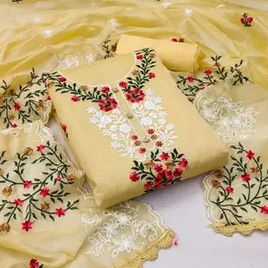 Charming Chanderi Silk with Handwork Material Readymade Dress and Santoon Bottam with Nanzeen with Sibori Box Dupatta - Product Image 1