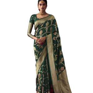 ชุดส่าหรีขอบผ้าอินเดียและปากีสถานทอส่าหรีเส้นไหมโดลาจากนักออกแบบใหม่ล่าสุด - Product Image 1