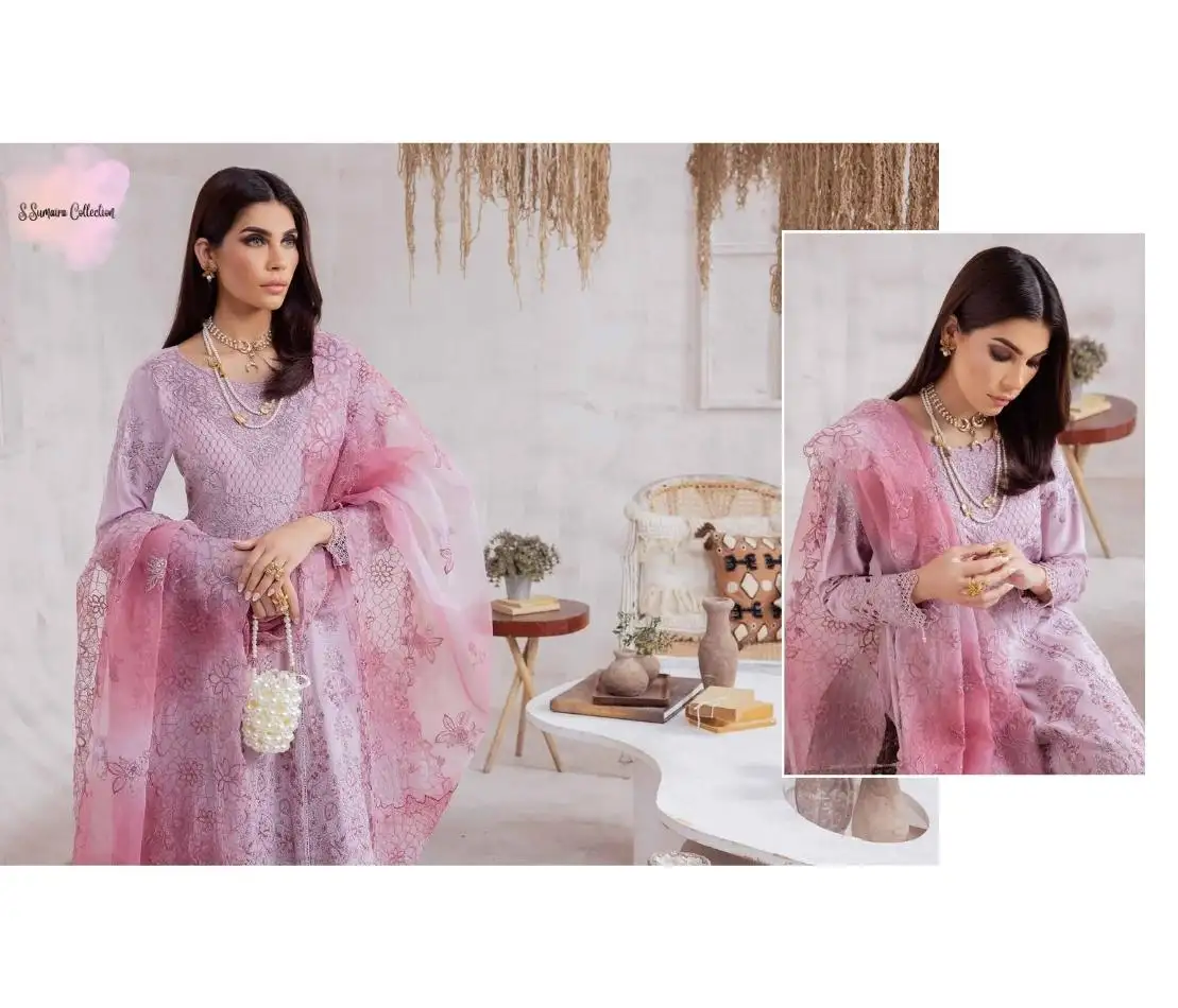 SS Karandi Bộ Sưu Tập 3 PC Phụ Nữ Phù Hợp Với Thêu Chikankari Áo Sơ Mi Laser Cắt Organza Voan Cotton Net Dupatta Nhuộm Quần