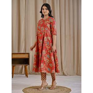 Red Jaal Printed Cotton Suit Set Heavy Indian Ethnic Wear Salwar Kameez with <b>Net</b> <b>Fabric</b> for Parties and Special Occasions - Product Image 5