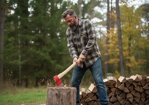 Hacha Industrial Viking de 35 cm con Cabeza de Acero para Bomberos, Mango de Madera, Logotipo Negro, Azul y Rojo, para Cortar Madera, Tomahawk para Camping - Product Image 3