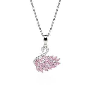 Jeulia Sparkling Pink Swan <b>Necklace</b> Sterling Silver & <b>Titanium</b> Rhodium Plated Claw Set Zircon - Product Image 1
