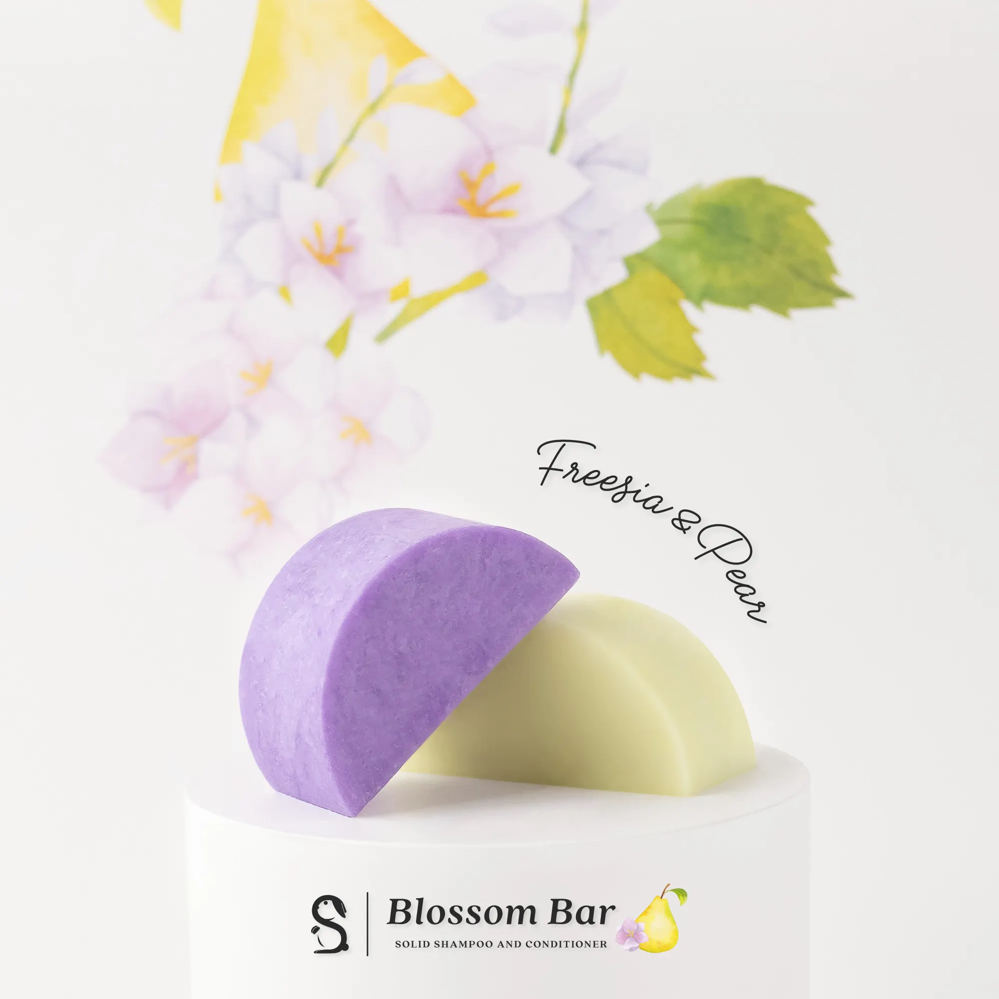 Shampoo & Conditioner Bar Freesia & Pear Scent 2.3 oz. Premium Shampoo Hair Care Product From Thailand