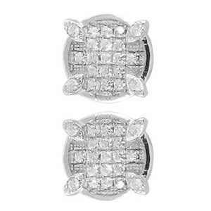 Boucles d'oreilles clous en diamant argenté, taille princesse carrée, or blanc, tendance, plaqué or 14K 18K - Product Image 2