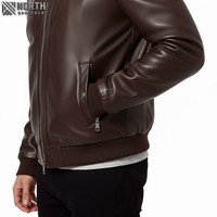 Veste en cuir marron de couleur unie personnalisée de haute qualité pour hommes avec décoration brodée OEM service disponible Bomber Jacket personnalisé