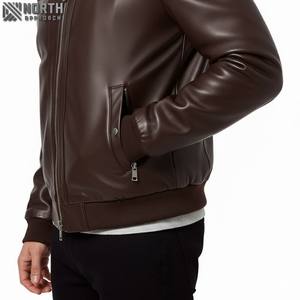 Chaqueta de cuero de color sólido marrón personalizada de alta calidad para hombre con decoración bordada Servicio Oem disponible Chaqueta de bombardero personalizada - Product Image 6