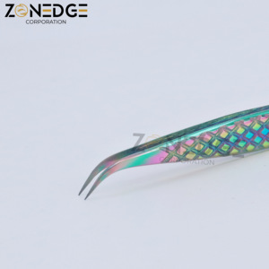 Vente en gros, ensemble de pincettes pour extension de cils en acier durable à poignée diamantée, pince à cils volume multicolore, sourcils incurvés - Product Image 4