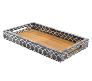 Custom Co. Plateau de service moderne et élégant de haute qualité en incrustation d'os pour restaurant, utilisation sur table de petit-déjeuner, matériau en résine de marbre - Product Image 1