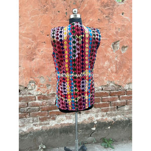 Chaqueta de verano de algodón de lana 100% para mujer de estilo Vintage, abrigo de cintura bohemio indio bordado a mano con flores, botones multicolores - Product Image 6
