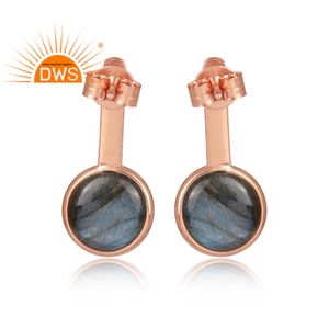 Meilleure vente Boucles d'oreilles en argent sterling plaqué or rose avec pierres précieuses en labradorite naturelle fabricant de bijoux personnalisés - Product Image 3
