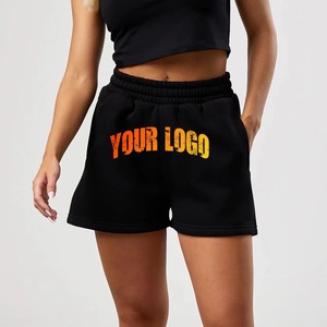 Shorts de Algodón 100% Transpirables al por Mayor, Shorts Cortos de Hip Hop para Mujer con Logotipo Personalizado en 3D por Transferencia de Calor, 180 g/m² - Product Image 1