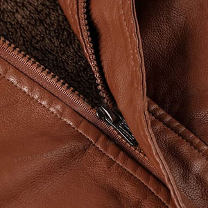 Veste d'hiver de qualité supérieure pour hommes en cuir de vachette marron vintage avec doublure en fourrure enduit de PU style moto à la mode - Product Image 5