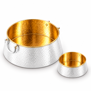 Ensemble de 2 bols en métal martelé, intérieur doré, extérieur blanc, luxueux, pour spa des ongles et pédicure - Product Image 1
