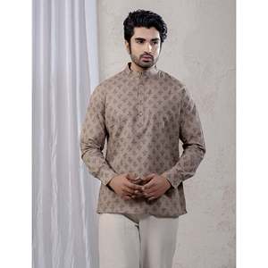Kurta court en coton imprimé décontracté pour hommes avec manches longues - Product Image 3
