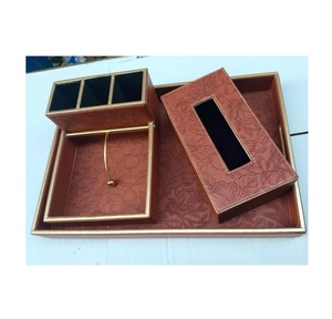 Vente en gros plateau de service en bois Design en cuir plateaux de service avec boîtes à mouchoirs et serviettes de table pour les cadeaux et les repas - Product Image 1