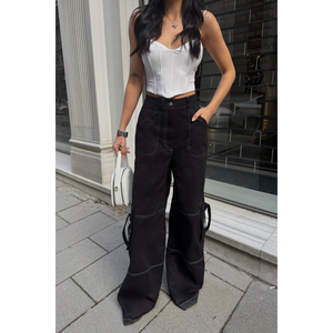 Pantalones Cargo de Gabardina Negros para Mujer - Product Image 6