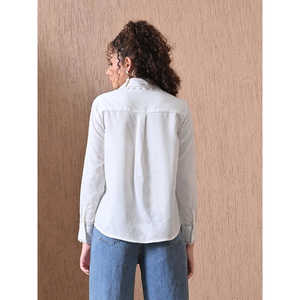 Chemise en viscose à col montant, coupe classique, avec détails en dentelle festonnée, style bohème moderne, tissée respirante, pour le bureau et l'été - Product Image 3