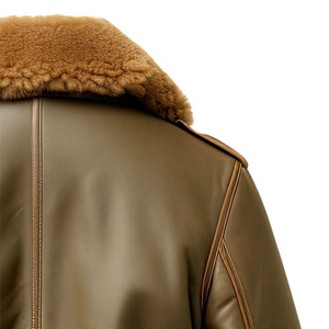 <b>Shearling</b> Coat Brown Plus Size Winter Style Premium Brown Cowhide Leather <b>Jacket</b> Embroidery Baseball <b>Bomber</b> Quality Leather - Product Image 3