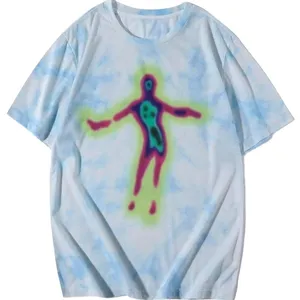 크루 넥 하프 슬리브 남성 넥타이 및 염색 투톤 프린트 T 셔츠 남성용 여름 스포츠 티셔츠