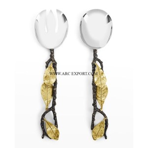 Cuchara y tenedor de pastel de latón puro pulido dorado con diseño de hojas, decoración de Mesa de la mejor calidad, vajilla metálica para el hogar, cuchara, tenedor - Product Image 2