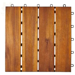 KANHOME T4A2 ACACIA 4-<b>SLAT</b> 24MM THICK <b>WOOD</b> DECKING TILES for HOME GARDEN BALCONY POOLSIDE DECOR - Product Image 1