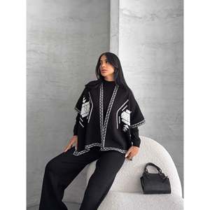 Triple Knit <b>Poncho</b> Set 1560 - Black - Product Image 4