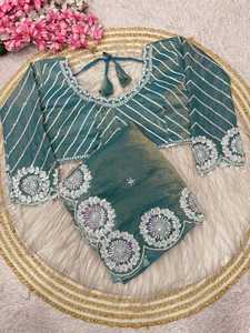 Boutique indienne fête traditionnelle vêtements de mariage Fendy mousseline de soie rouge Saree fantaisie ethnique Blouse produits les plus vendus pour femmes fille - Product Image 4