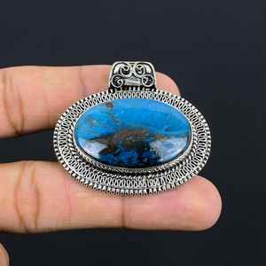 Pendentif en chrysocolle bleue, ovale, en alliage de cuivre, bijoux faits à la main, design unique et élégant, certifié IGI, cadeau élégant pour femmes - Product Image 4
