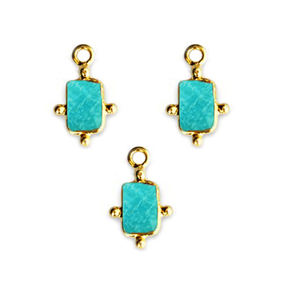 Serti de lunette en forme de rectangle d'amazonite argent et or Vermeil Charms - Product Image 1