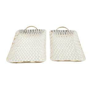 Bandeja de servicio de diseño geométrico blanco moderno hecha a mano en metal, perfecta para uso diario, bodas, banquetes y Decoración elegante para el hogar - Product Image 2