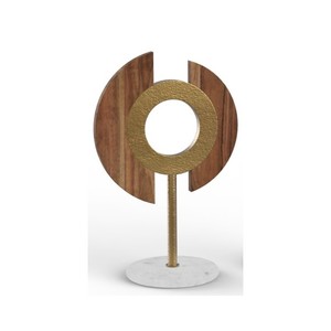 Sculpture artisanale de forme abstraite audacieuse Imaginative Metal Wood Marble Base Design d'objet décoratif - Product Image 4