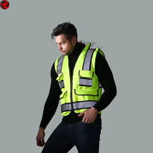 Gilet de sécurité d'automne jaune réfléchissant imperméable en polyester PVC, vêtement de travail auto-protecteur décontracté multi-poches respirant avec fermeture éclair - Product Image 2