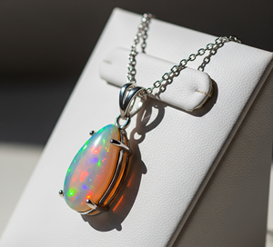 Pendentif en argent sterling 925 plaqué rhodium, serti clos, style bohème, forme goutte, opale éthiopienne naturelle, cadeau 18 carats, bouddhisme - Product Image 3