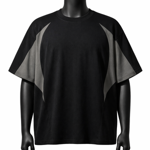 Camiseta Oversize Personalizada con Bloques de Color para Hombre, Estilo Urbano con Paneles en Contraste, Algodón, Manga Corta, Casual, Moda, Lisa, con Ribete - Product Image 1