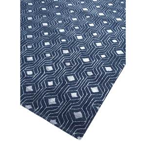 Tapis en laine et viscose bleu contour, tufté à la main, motif géométrique rectangulaire classique, grand format pour salon, épaisseur 10 mm - Tra-13347 - Product Image 2