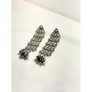 Tridha <b>Long</b> Jali 925 <b>Silver</b> Chandelier <b>Earrings</b> Stylish Jhumka Jhumka with Elegant Design - Product Image 3