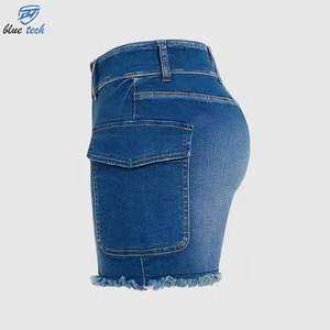 High Quality Women High Waist Breathable <b>Washed</b> Denim Shorts Stretch Casual Summer Factory Price Wholesale Supplier - Product Image 4