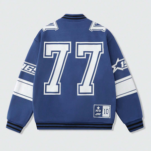 Chaqueta Bomber de béisbol personalizada de alta calidad para hombre, corte holgado con hombro caído, cierre de cremallera, tela de lona, parche numérico de invierno - Product Image 2