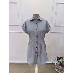 Women's Short-Sleeved Collared <b>Button</b>-Front Short Knit <b>Dress</b>, 32210 - <b>Black</b> - Product Image 5